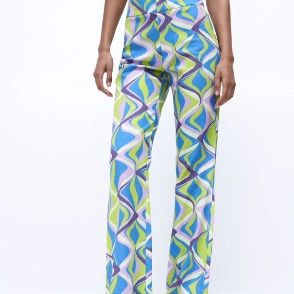 Zara linen blend printed flared pants